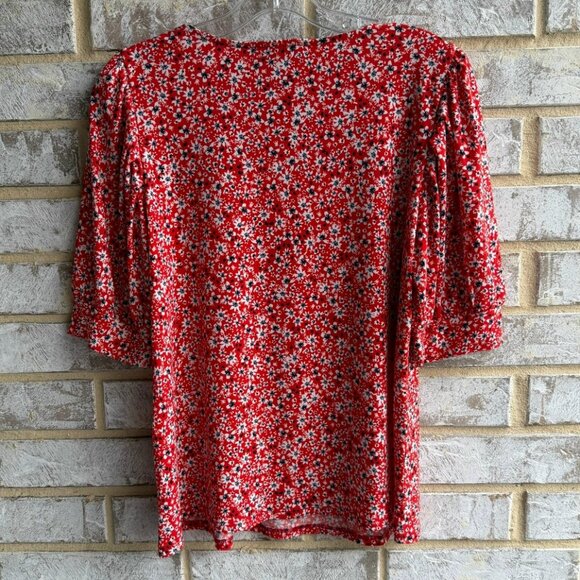 CeCe Short Sleeve Scoop Neck Floral Print Stretch Blouse Women's Size M - Picture 2 of 7
